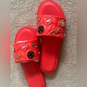NEW- Karl Lagerfeld Red Quilted Slides